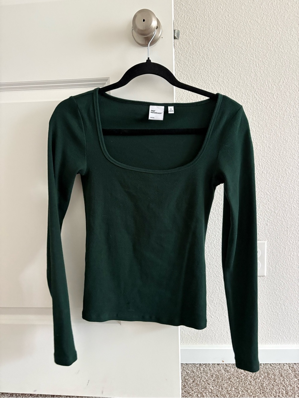 Aritzia Women's Long Sleeve Square Neck Top - Dark Green